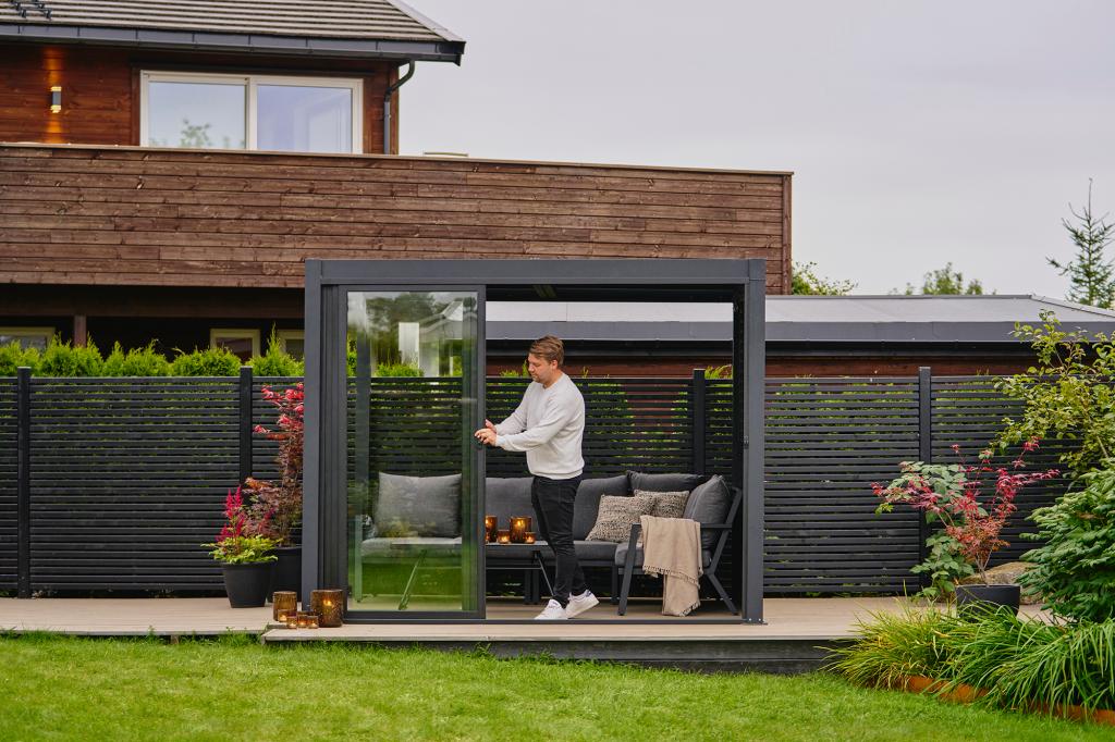 Pergola Skyvedørsett 270 cm 8mm herdet glass sort - Image 5