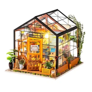 Cathys Flower House Miniatyrhussett Med Glasshus DIY Skala 1:18 231 Deler For Hobbyentusiaster
