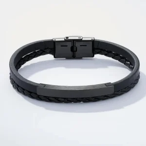 Lær- og rustfritt stål armbånd