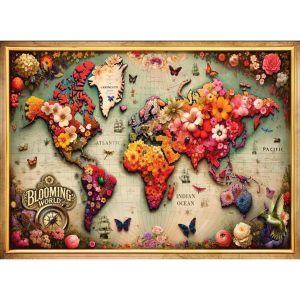Veggpuslespill Tre 1000 Brikker Colorful Map Wooden City